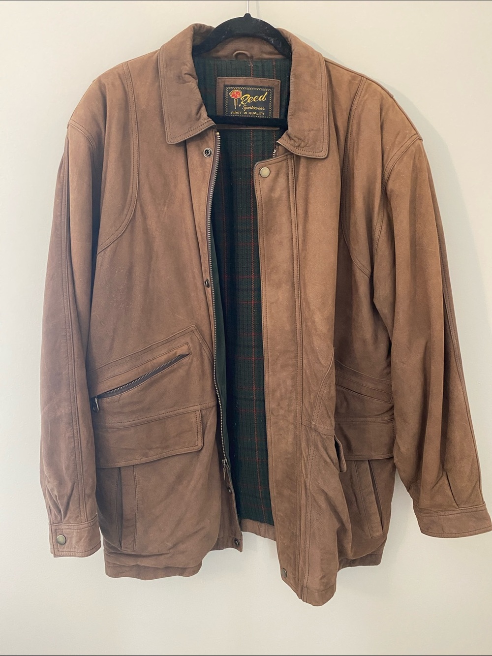 Reed Sportswear Brown Suede Men's Jacket with Plaid Lining - Classic Field Coat